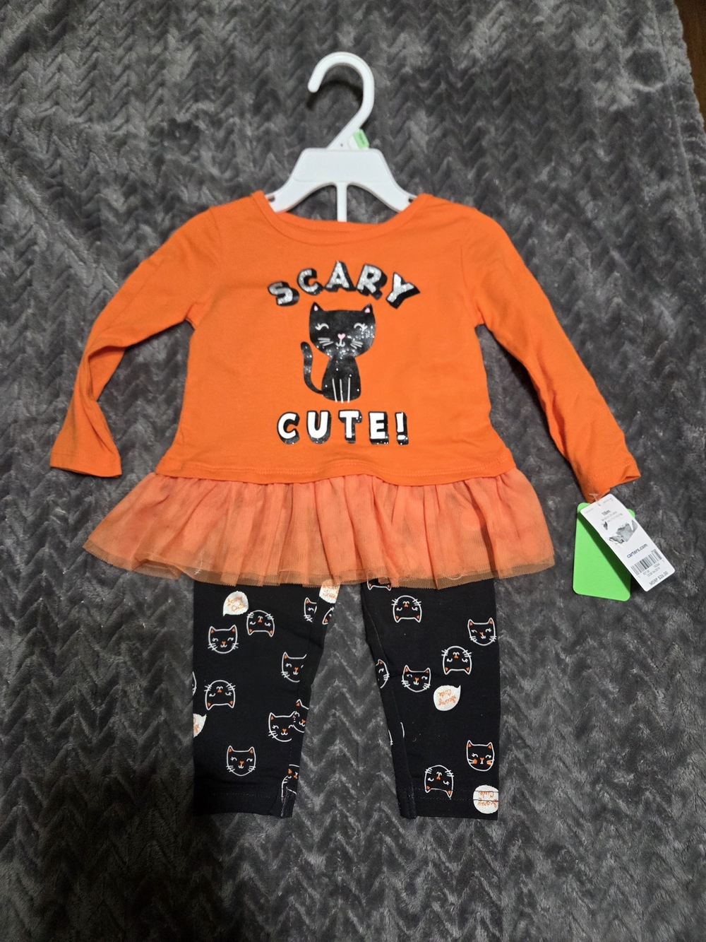 Carter's Orange "Scary Cute" Top with Black Cat Leggings